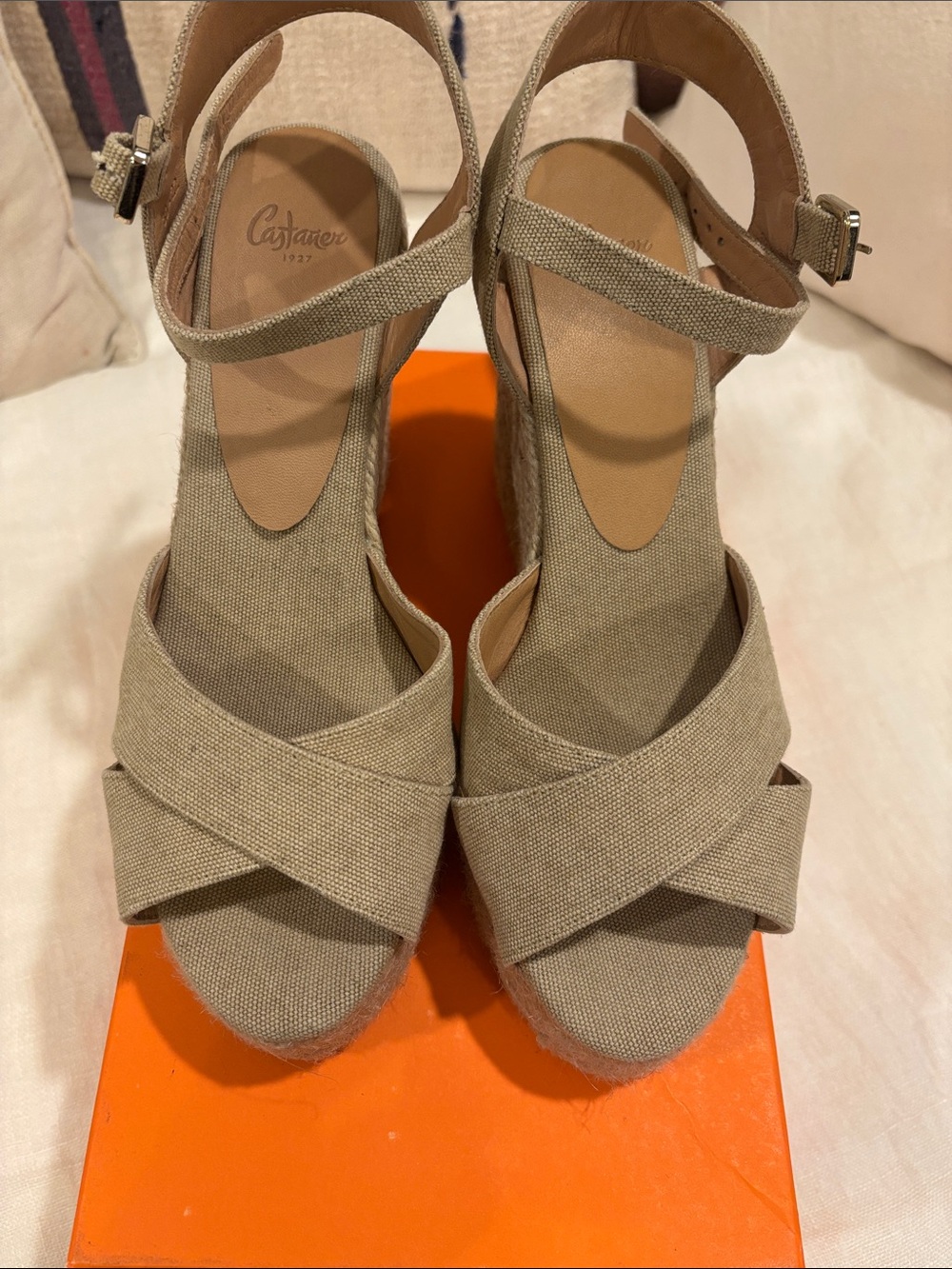 Castaner BLAUDELL Canvas Crisscross Ankle-Strap Wedges in Sand